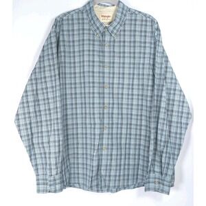 Wrangler Authentics Mens XL Teal Blue‎ Cowboy Western Plaid Pearl Snap Shirt